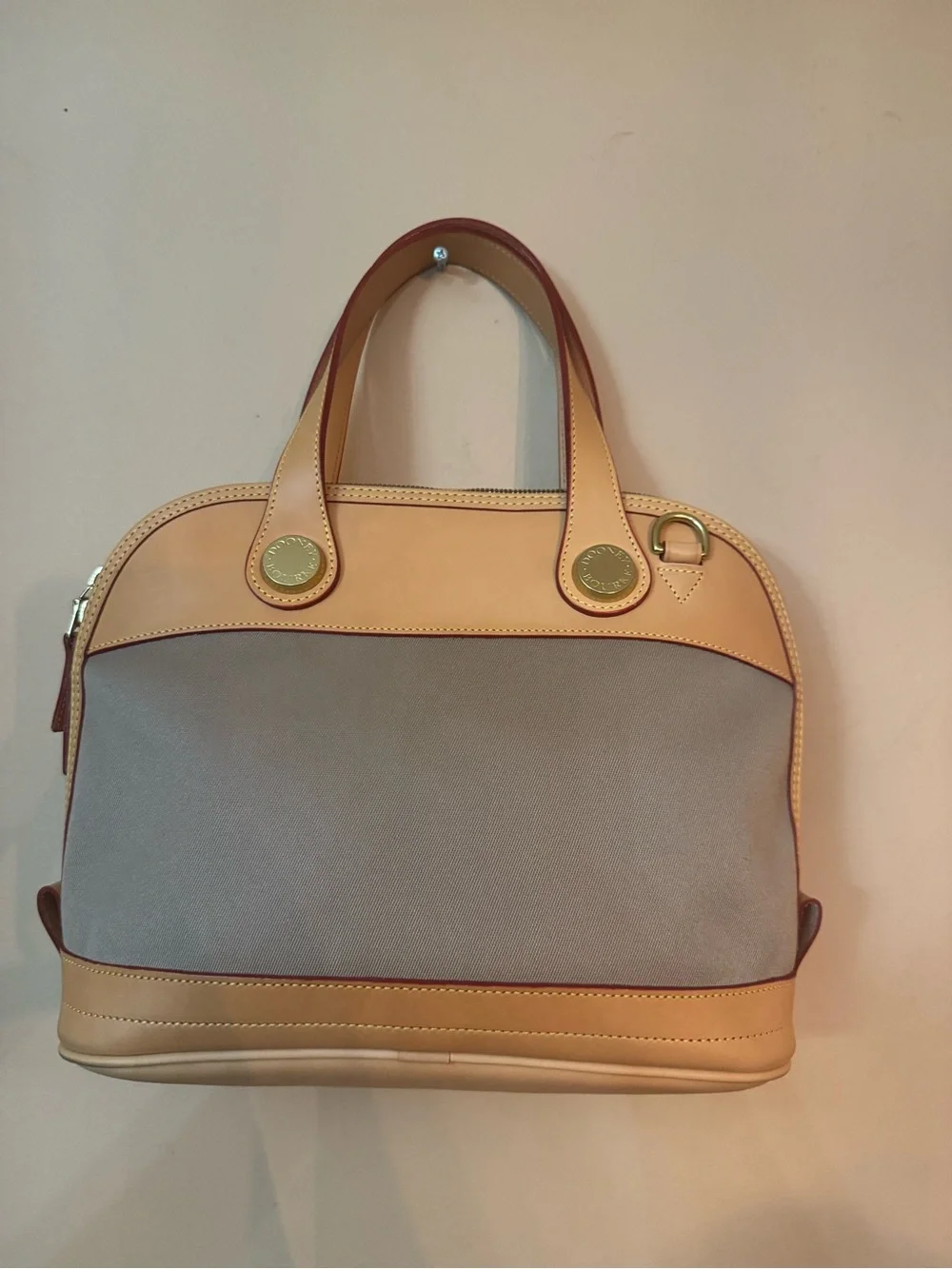 Dooney & Bourke Gray Canvas Satchel with Tan Leather Trim